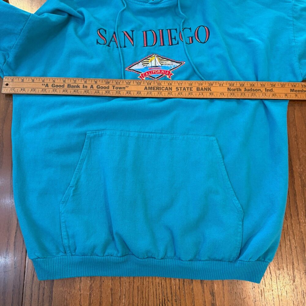 Vintage Crazy Shirts Hawaii San Diego Hoodie Teal Embroidered USA Made 90s XL - Picture 8 of 8